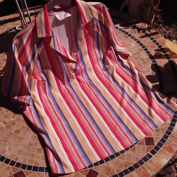 70s Ample Togs Raglan SSL Top Sz-L Striped Polyest - Picture 7 of 10